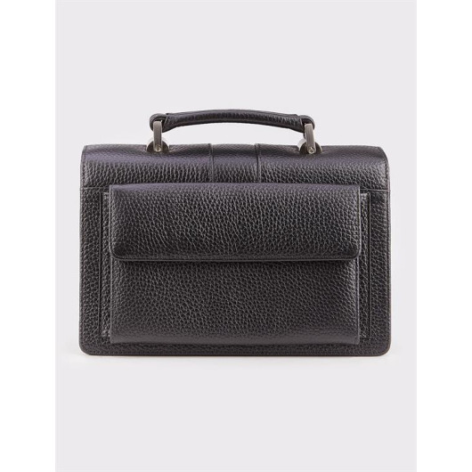 Genuine Leather Snap Closure Black Men's Briefcase