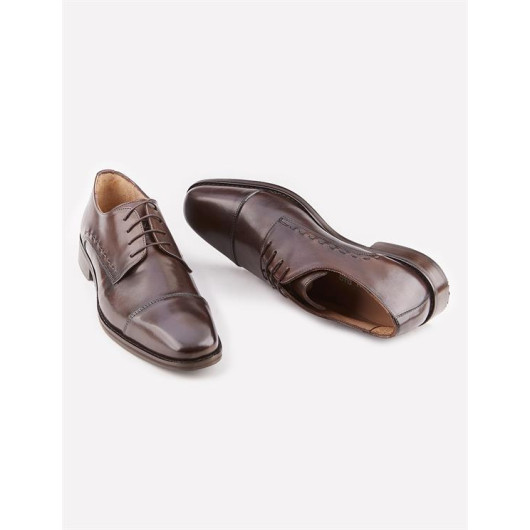 Genuine Leather Stitching Pattern Brown Lace-Up Men's Classic Shoes