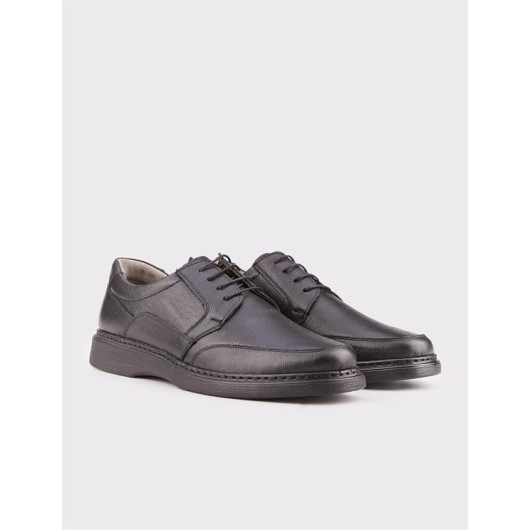 Genuine Leather Men's Black Lace-Up Casual Shoes