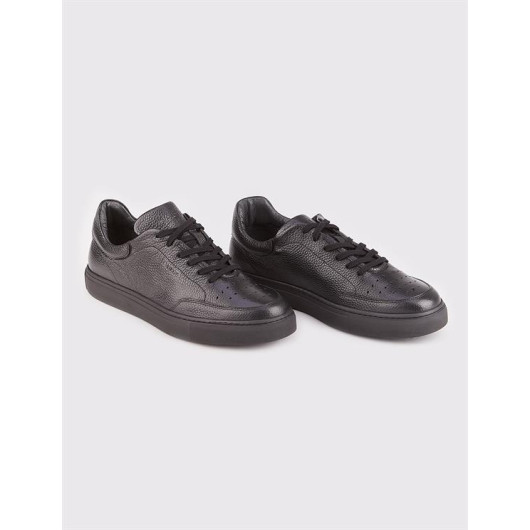 Genuine Leather Men's Black Sport Lace-Up Shoes