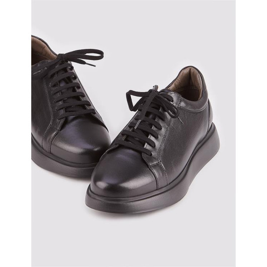 Genuine Leather Men's Sport Black Lace-Up Shoes