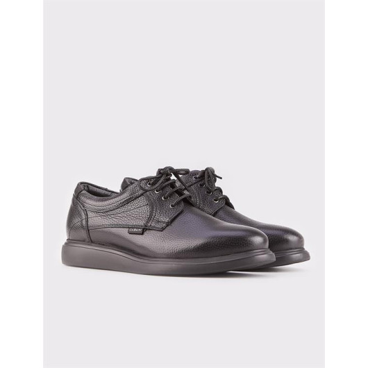 Genuine Leather Eva Sole Black Lace-Up Men's Casual Shoes