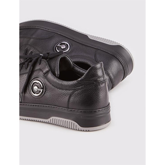 Genuine Leather Eva Sole Black Shearling Men's Sports Shoes