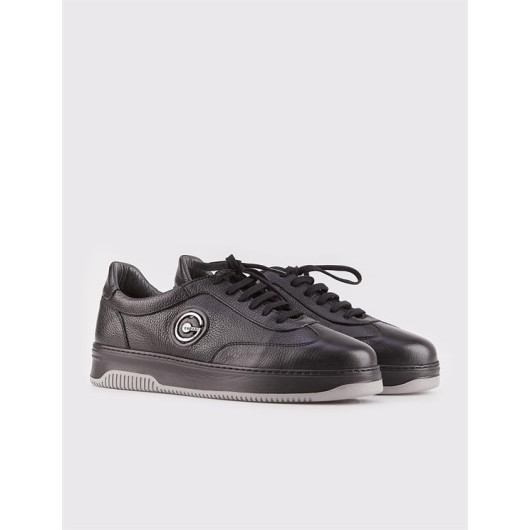 Genuine Leather Eva Sole Black Shearling Men's Sports Shoes