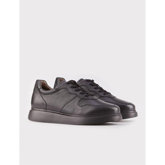 Genuine Leather Eva Sole Black Lace-Up Men's Sneaker Sports Shoes
