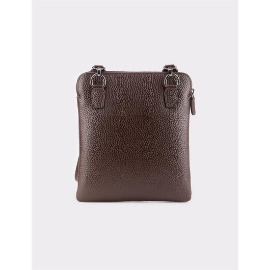 Genuine Leather Zipper Brown Men's Messenger Bag
