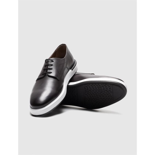 Genuine Leather Gray Lace-Up Men's Casual Shoes