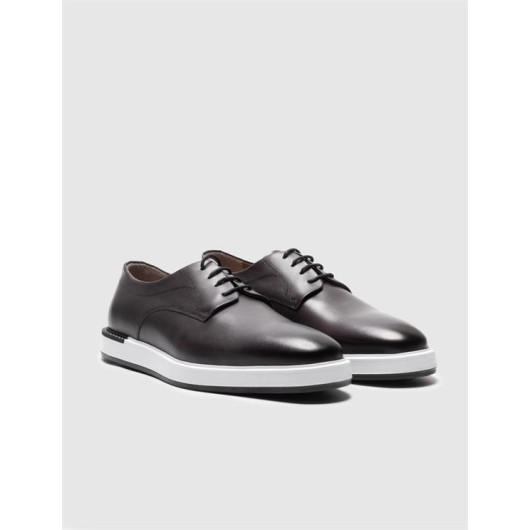 Genuine Leather Gray Lace-Up Men's Casual Shoes