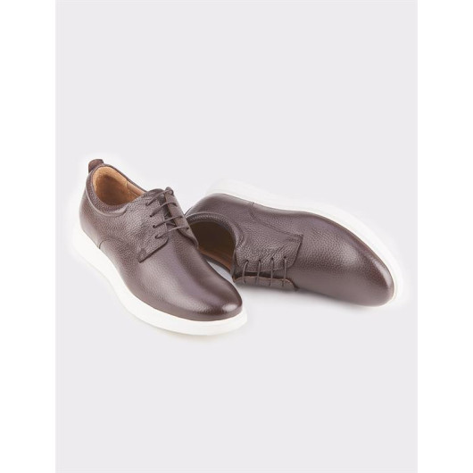 Genuine Leather Brown Lace-Up Men's Eva Sole Casual Shoes