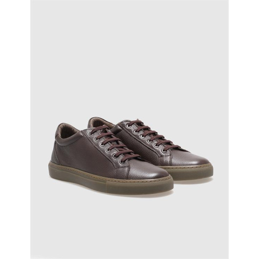 Genuine Leather Brown Lace-Up Men's Sneaker
