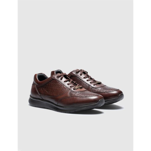 Genuine Leather Brown Lace-Up Men's Sports Shoes