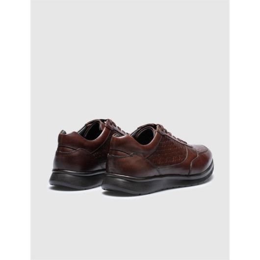 Genuine Leather Brown Lace-Up Men's Sports Shoes