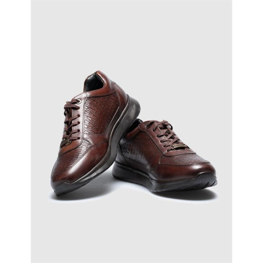 Genuine Leather Brown Lace-Up Men's Sports Shoes
