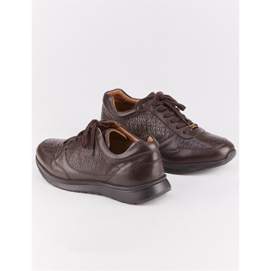 Genuine Leather Brown Lace-Up Men's Sports Shoes