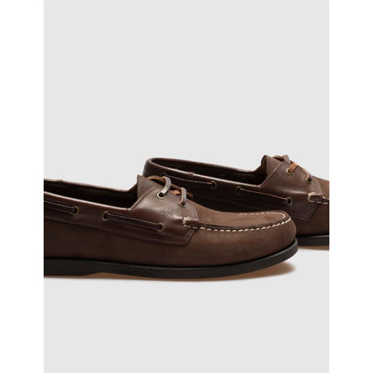 Genuine Leather Brown Lace-Up Men's Boat Shoes