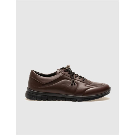 Genuine Leather Brown Lace-Up Women's Casual Shoes