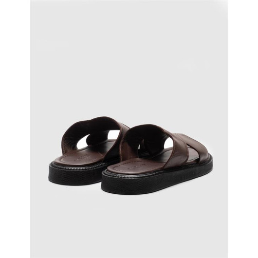 Genuine Leather Brown Men's Casual Slippers