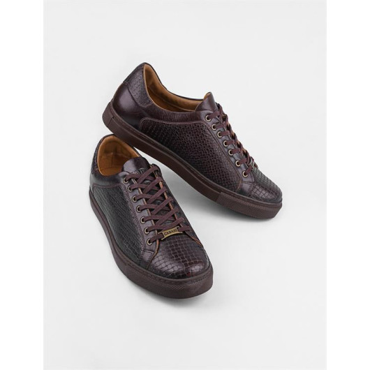 Genuine Leather Brown Men's Sports Shoes