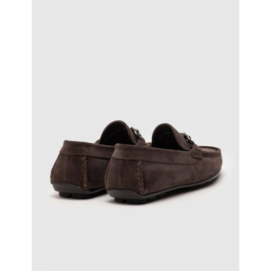 Genuine Leather Brown Suede Buckle Men's Loafers