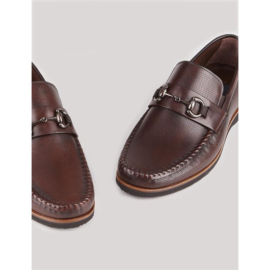 Genuine Leather Brown Buckle Accessory Men's Casual Shoes