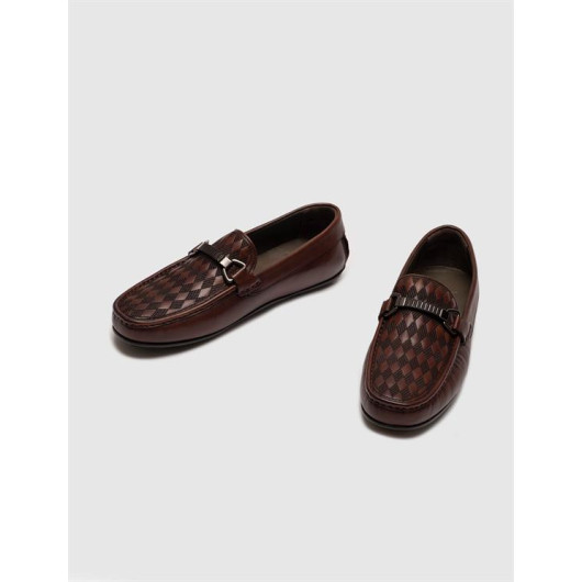 Brown Men's Loafer Shoes With Genuine Leather Belt