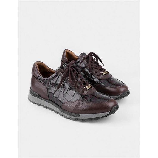 Genuine Leather Winter Brown Lace Up Men's Sneakers