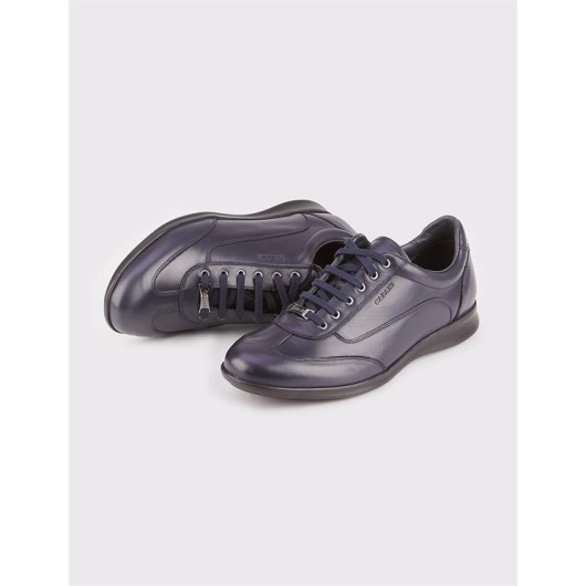 Genuine Leather Navy Blue Lace-Up Men's Shoes