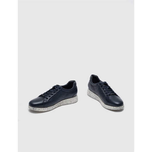 Genuine Leather Navy Blue Lace Up Men's Casual Shoes