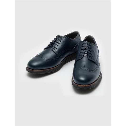 Genuine Leather Navy Blue Lace Up Men's Casual Shoes