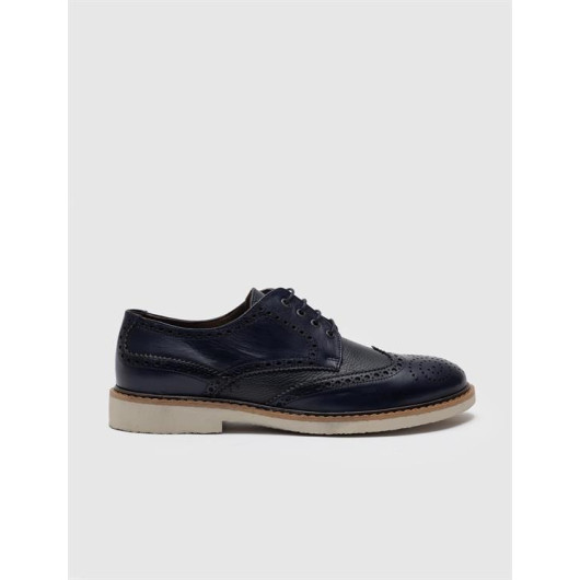 Genuine Leather Navy Blue Lace Up Men's Casual Shoes