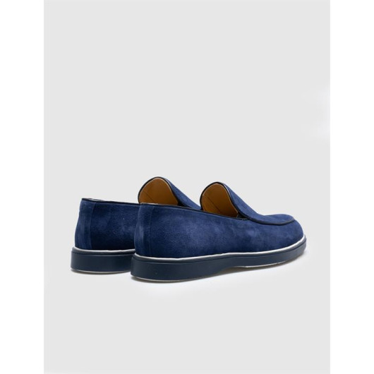 Genuine Leather Navy Blue Men's Casual Shoes