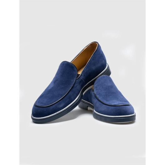 Genuine Leather Navy Blue Men's Casual Shoes