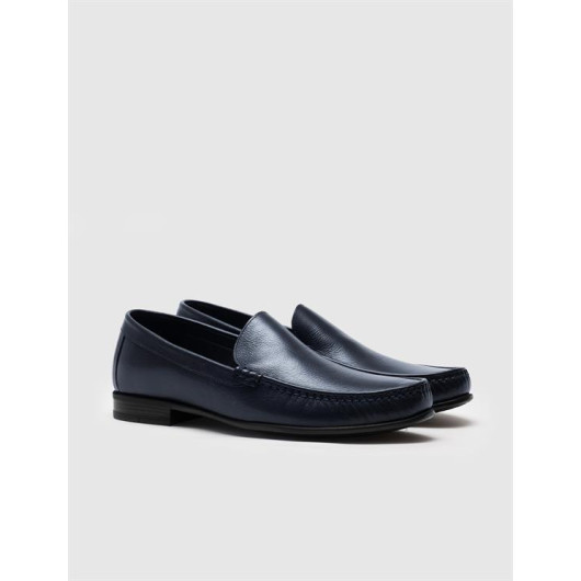 Genuine Leather Navy Blue Men's Loafers