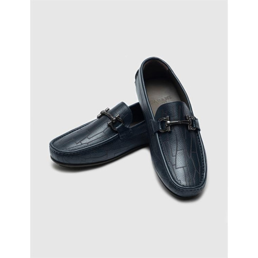 Genuine Leather Navy Blue Men's Loafers