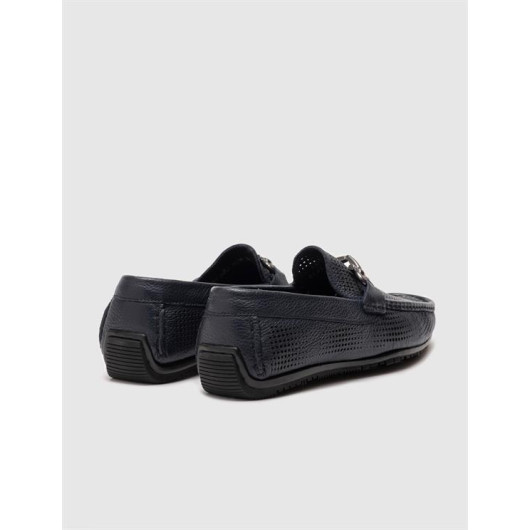 Genuine Leather Navy Blue Men's Loafers