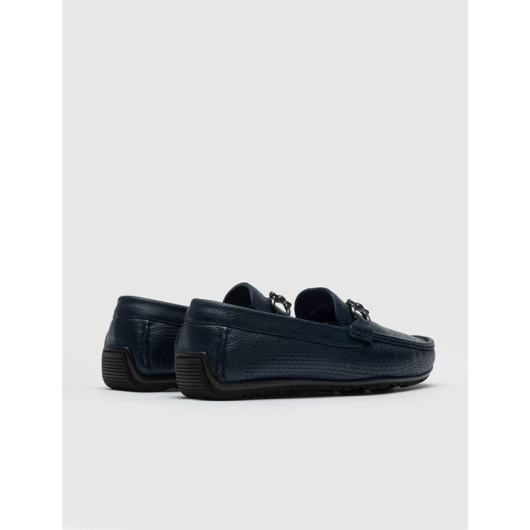 Genuine Leather Navy Blue Men's Loafers