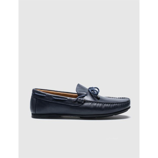 Genuine Leather Navy Blue Men's Loafer Shoes