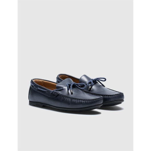 Genuine Leather Navy Blue Men's Loafer Shoes