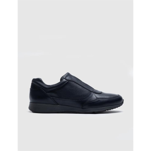 Genuine Leather Navy Blue Men's Sports Shoes