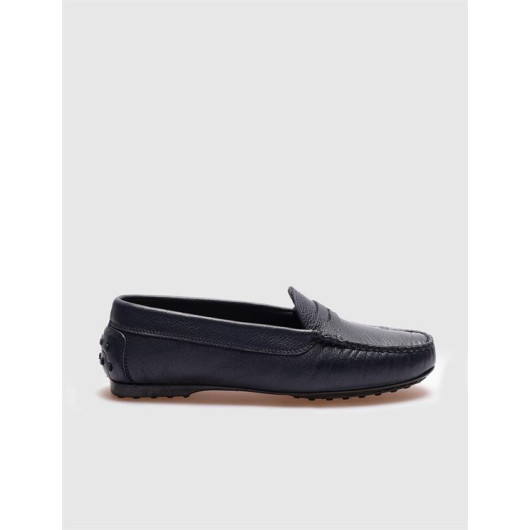 Genuine Leather Navy Blue Woman Loafer