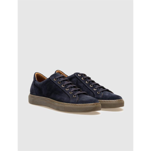 Genuine Leather Navy Blue Suede Laced Men's Sports Shoes