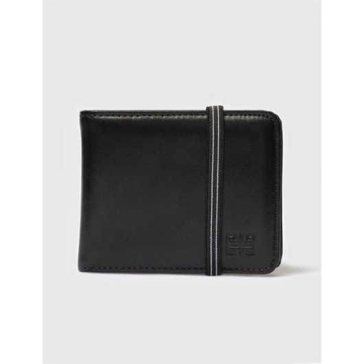 Genuine Leather Elastic Black Men's Wallet