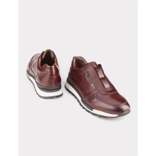 Genuine Leather Light Rubber Sole Brown Men's Sports Shoes