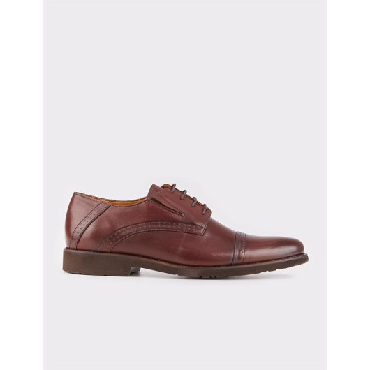 Genuine Leather Mascarata Detailed Brown Lace-Up Men's Classic Shoes