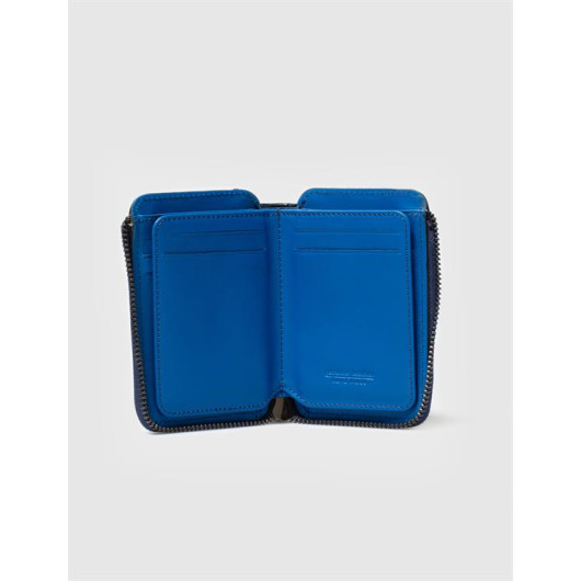 محفظة نسائية جلد طبيعي أزرق بسحاب