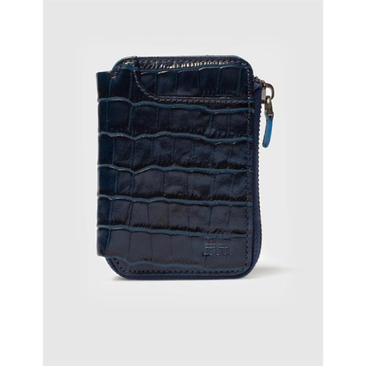Genuine Leather Blue Zipper Women's Wallet