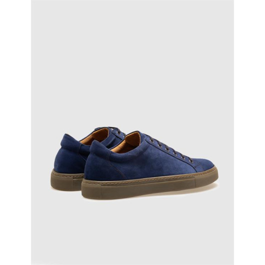 Genuine Leather Blue Suede Lace-Up Men's Sports Shoes