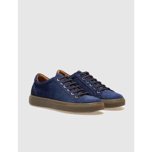 Genuine Leather Blue Suede Lace-Up Men's Sports Shoes