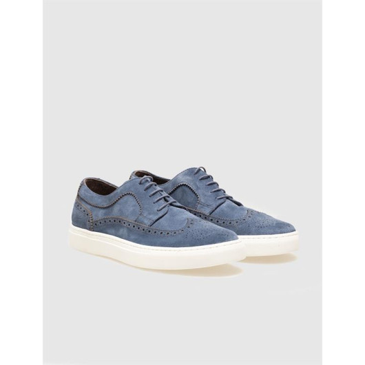 Genuine Leather Blue Suede Lace-Up Men's Sports Shoes