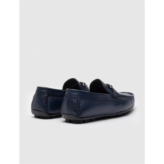 Genuine Leather Blue Buckle Men's Loafers